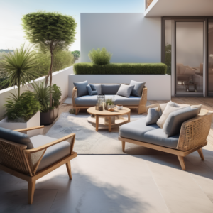 Mobilier extérieur élégant sur une terrasse ensoleillée